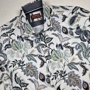 Consequence Mens Small Floral Button Down Shirt White Navy Sage A-1020211-MN
